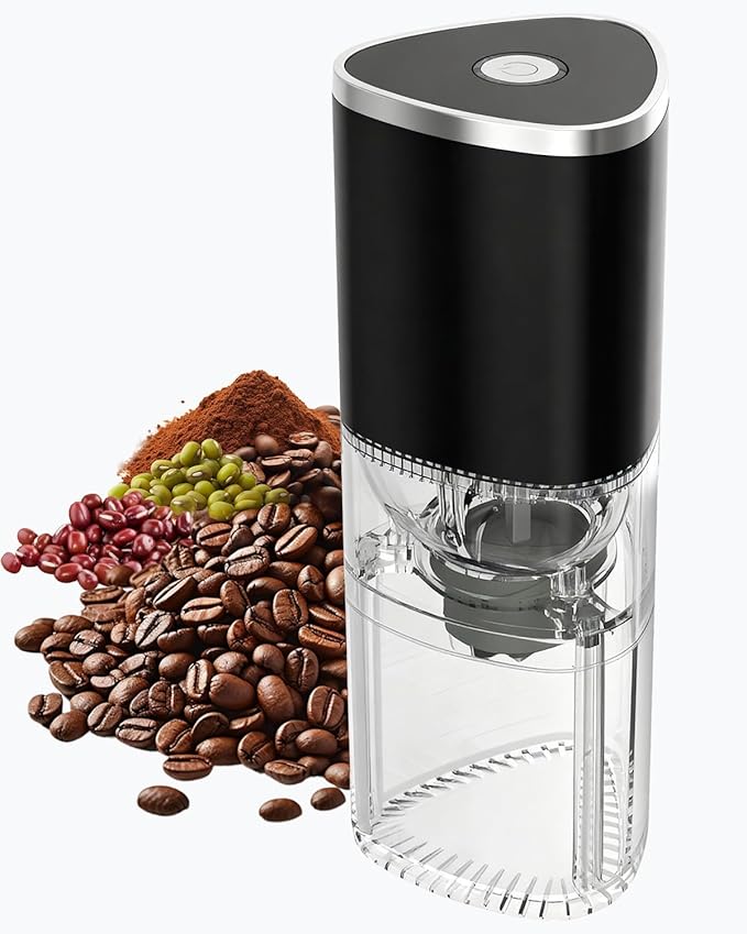 Portable Electric Coffee Grinder，Automatic Coffee Grinder with USB Type-C wireless charging design，Adjustable Coarse to Fine for coffee beans, grains, cleaning brush + cable Includes (black)