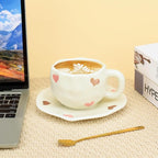Koythin Ceramic Coffee Mug with Saucer Set, Cute Love Cup Unique for Office and Home, 10 oz/300 ml for Latte Tea Milk