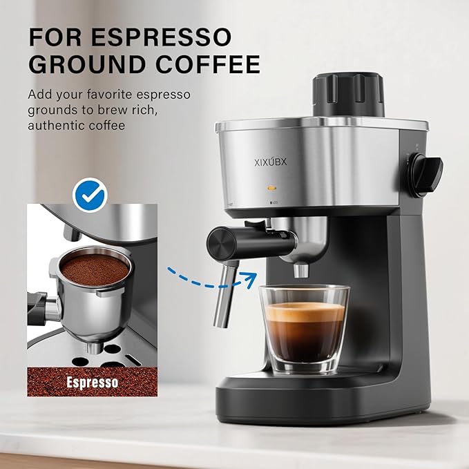 6 Bar Espresso Machine, 800W Compact Coffee Maker with Stainless Steel Cup Warmer, Steam Milk Frother, Automatic Pressure Relief, Cappuccino & Latte Maker, Black, for Home and Office