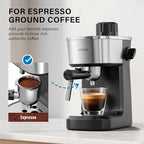 6 Bar Espresso Machine, 800W Compact Coffee Maker with Stainless Steel Cup Warmer, Steam Milk Frother, Automatic Pressure Relief, Cappuccino & Latte Maker, Black, for Home and Office