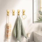 Self Adhesive Coat Hooks for Hanging, Heavy Duty Stainless Double Wall Hook for Towel, Backpack, Hat, Sturdy Metal Hanger for Bathroom, Bedroom, Door, Wall Mounted, 6-Pack, Brushed Gold