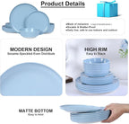 Webbylee 12-Piece Melamine Dinnerware Set - Unbreakable Plates & Bowls Set for 4, BPA-Free Lightweight Kitchen Dishes Idear for Camping, Picnic, Party,Blue & Beige