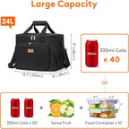 Lifewit Large Lunch Bag Insulated Lunch Box Soft Cooler Cooling Tote for Adult Men Women, Black 40-Can (24L)