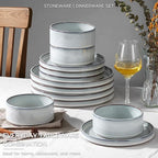 Stoneware Dinnerware Sets, Onader 12 Piece Plates and Bowls Dish Sets for 4, Ceramic Dishware Dining Ware with Rustic Terracotta Bottom - Glacier White