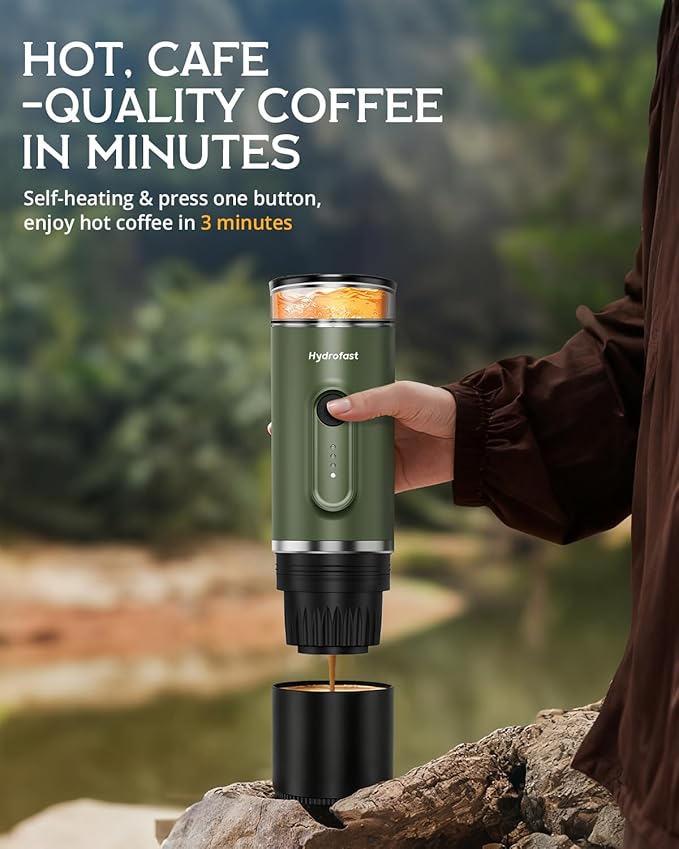 Portable Espresso Machine, 9600mAh, Travel Electric Coffee Maker with 20 Bar Self-Heating, Lightweight Car Coffee Machine with NS Capsules & Grounds for RV, Hiking, Camping, Office