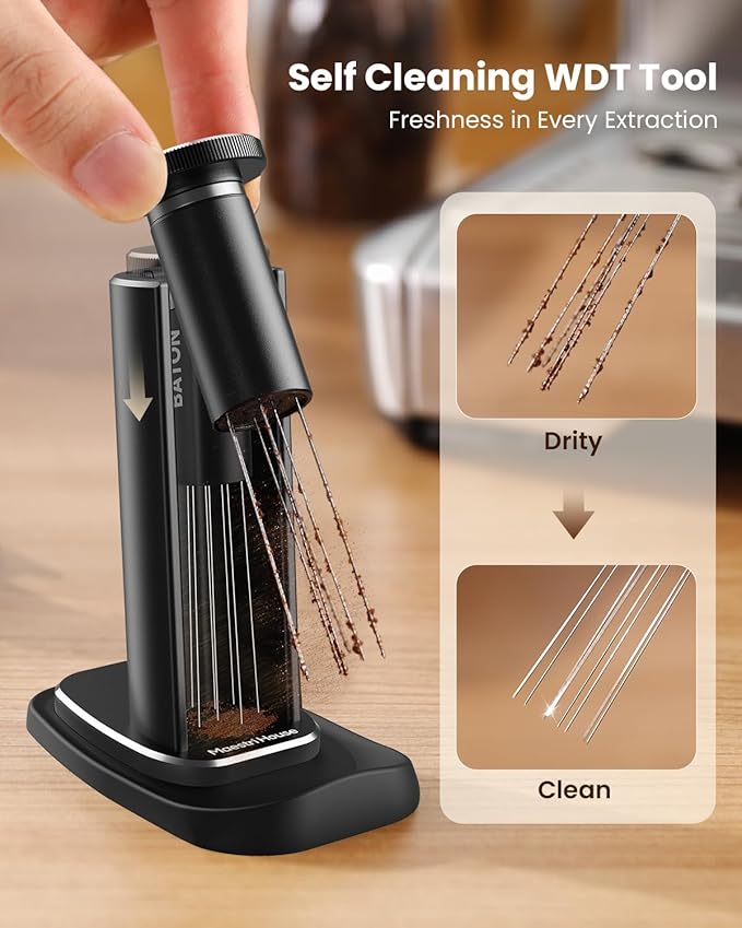 Maestri House WDT Tool, Espresso Distribution Tools Self-Clean with Aluminum Alloy Magnetic Stand, 0.3/0.4mm Needles 10 each for Espresso Stirrer Replacement (Matte black)