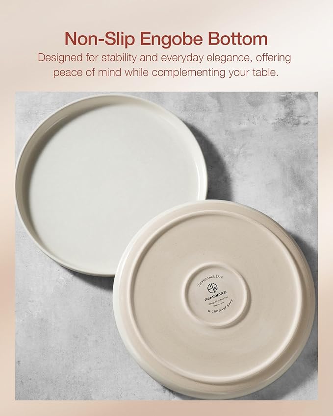 Famiware Milkyway Plates and Bowls Sets, 12 Pieces Dinnerware Sets, Reactive Glaze Dish Set, Stoneware Dishes Set for 4, Matte Beige White