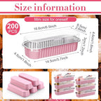Qunclay 200 Pcs Aluminum Foil Mini Loaf Pans with Lids 6.8 oz Disposable Mini Cake Pan with Lid Rectangle Baking Cups for Fall Halloween Thanksgiving Party Muffin Cheesecake Ramekins (Pink)