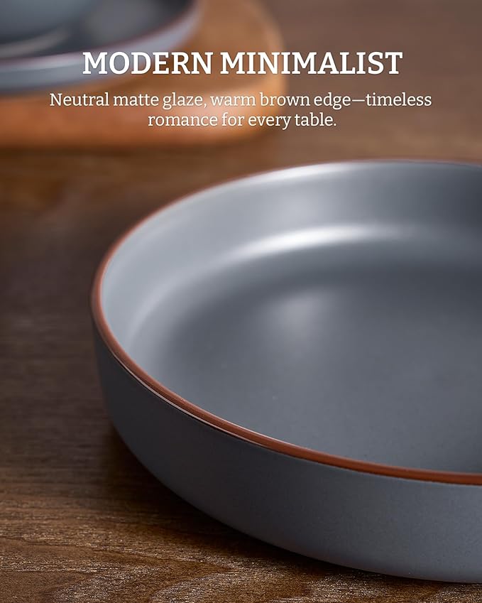 famiware Mercury Pasta Bowls Set of 4, 33 oz Large Salad Bowls, Ceramic Pasta Plates Bowls, Serving Bowls for Kitchen, Microwave & Dishwasher Safe, Charcoal