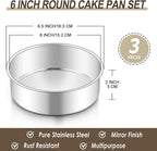 Homikit 6 Inch Round Cake Pan Set, Stainless Steel Small Baking Pans 3 Pack for Oven & Dishwasher, 2” Deep Small Nonstick Layer Cake Tins, Non-Toxic & Healthy