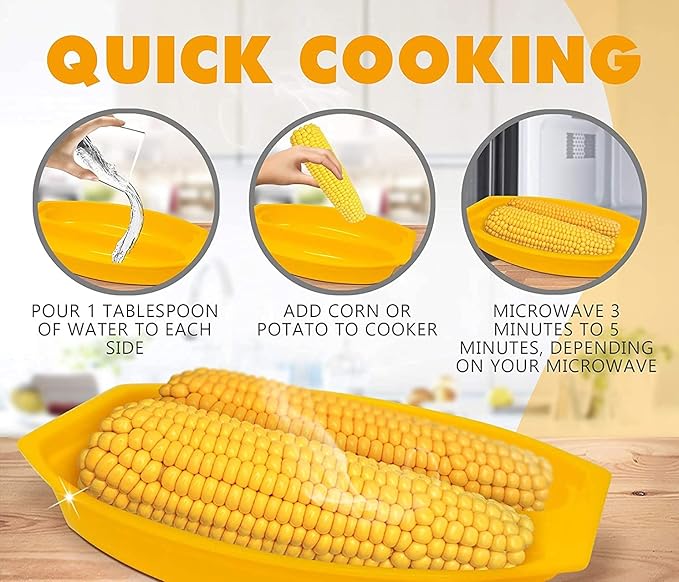Sweet Corn Microwave Cooker/Corn Steamer with Vented Lid - Yellow - BPA Free -Easy & Fast Way To Steam Corn In The Microwave - 2 Pieces At A Time.