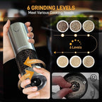 Electric Salt and Pepper Grinder Set, Rechargeable with LED Lights, Stainless Steel Automatic Pepper & Salt Mill, Adjustable Coarseness, Large Capacity, Silver