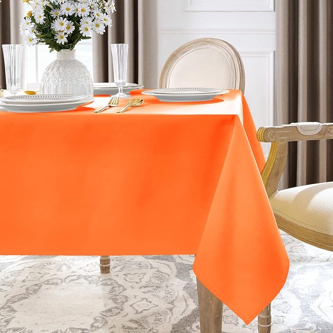 Softalker Rectangle Tablecloth, Waterproof & Stain Resistant Table Cloths Wrinkle Free Fabric Washable 210GSM Polyester Table Cover for Dining/Party/Outdoor - 90 x 156 inch,Orange