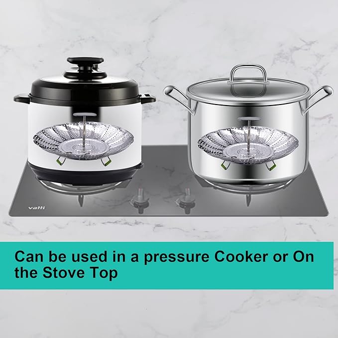 Steamer Basket Stainless Steel Veggie Steamer Basket for Cooking Folding Food Steamer Insert Steaming Basket Adjustable Expandable to fit Various Size Pot (5.1" to 9")