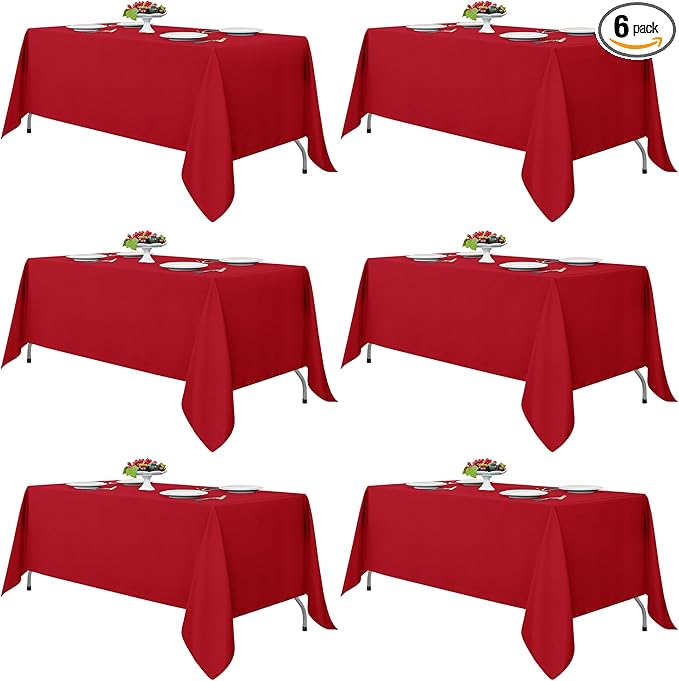 Fitable Red Rectangle Tablecloths for 6 Foot Tables, 6 Pack - 70 x 108 Inches - Stain Resistant and Washable Table Clothes, Polyester Fabric Table Covers for Wedding, Party, Banquet, Buffect