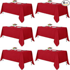 Fitable Red Rectangle Tablecloths for 6 Foot Tables, 6 Pack - 70 x 108 Inches - Stain Resistant and Washable Table Clothes, Polyester Fabric Table Covers for Wedding, Party, Banquet, Buffect