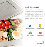 LunchBots Large Trio Stainless Steel Lunch Container -Three Section Design for Sandwich and Two Sides - Metal Bento Lunch Box - Eco-Friendly - Stainless Lid - Pink Dots