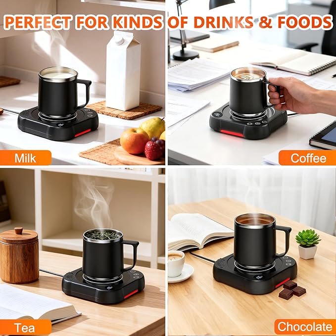 Coffee Mug Warmer & Cup Set - Desk Coffee Cup Warmer for Office/Home with 8-Temp Fast Heating (176℉ Max), Auto Shut Off, Gravity-Induction, 1-12H Timer - Ideal Gift for Coffee Lovers