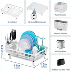 MOUKABAL Dish Drying Rack, Dish Rack, Large Dish Racks for Kitchen Counter, Drying Rack Kitchen with Removable Utensil Holder, Drainboard 16.9" x 12.9" x 5.9"(White)