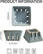 Gomakren Fruit Bowl with Holes, Ceramic Berry Basket Set of 2, 5.7 Inch Square Fruit Basket for Kitchen, Berry Containers for Table, Modern Kitchen Decor, Slate Blue