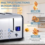 CUSIMAX 4 Slice Toaster, Stainless Steel, Ultra-Clear LED Display & Extra Wide Slots, with Dual Control Panels of 6 Shade Settings, Cancel/Bagel/Defrost Function, Removable Crumb Trays, Black