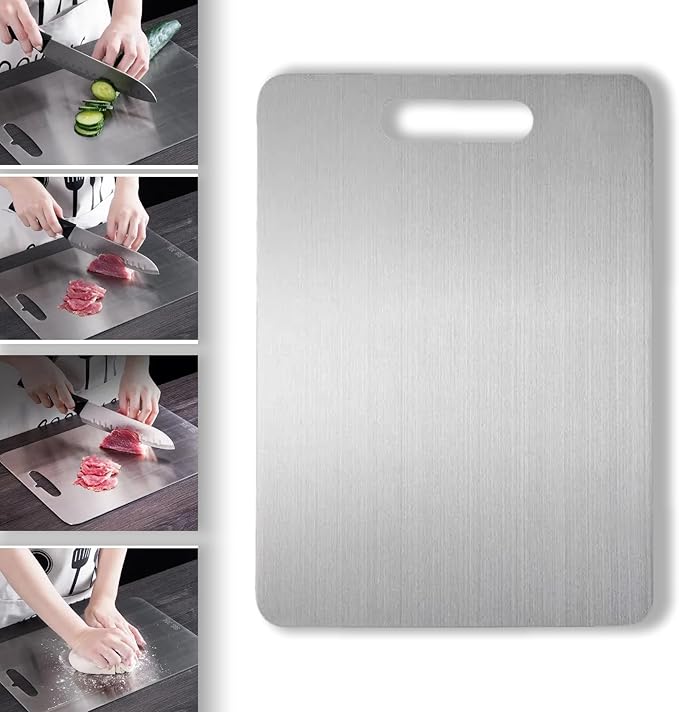 Titanium Cutting Board, New Upgrade Pure Titanium Cutting Boards for Kitchen,Food Grade 316 Stainless Steel Cutting Board，Double sided Dishwasher Safe 13.4 * 9inch