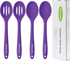 Silicone Spoon for Cooking, BPA Free Silicone Slotted Solid Spoons Set Heat Resistant, Dishwasher Safe Nonstick Silicone Kitchen Serving Spoon Set for Mixing Basting Stirring, Purple