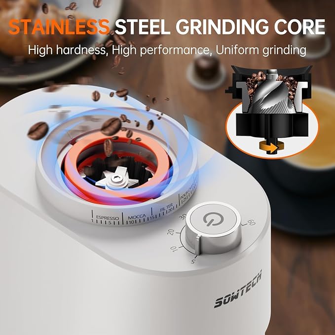Conical Burr Coffee Grinder, Adjustable Burr Mill with 38 Precise Grind Setting, precision timer, for Espresso/Drip/Pour Over/Cold Brew/French Press Coffee Maker(Beige)