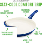 GreenLife 16 Piece Nonstick Cookware Set, Soft Grip Non-Toxic PFAS-Free Ceramic Pots & Pans, Dishwasher & Oven Safe, Frying, Sauce, Saute, Utensils, Glass Lids, Stay-Cool Handles, Wobble Free, Blue