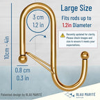 6-Pack Metal S Hooks for Hanging – Heavy-Duty S-Shaped Hook with Safety Buckle – Fits Bars up to 1.2 in – Anti-Drop S-Hooks for Closet, Wardrobes & Storage – Golden (Large)