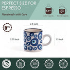 Ceramic Espresso Cups, 5 Oz Espresso Cups Set of 4, Handmade Espresso Cup, 2.75 Inch Espresso Mugs, Multicolor Demitasse Cups, Microwave & Dishwasher Safe Espresso Mugs, Coffe Mug Set (NAZAR CHARM)