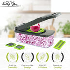 Mandoline Vegetable Slicer, Dicer, 16-in-1 Multifunctional Veggie Chopper, Colander Basket, Onion, Carrot, Potato, Salad, Garlic, ABS Design, Stainless Steel Sharp Blades. (NGI-HVG16-GR)