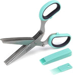 Jenaluca 5 Blade Herb Scissors - Salad Scissors - Cut & Chop Fresh Herbs & Leafy Greens - Stainless Steel Kitchen Shear Set with Cleaning Comb & Safety Cover - Kitchen Gadget - Blue