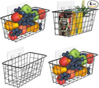 Adhesive Basket Wall Wire Basket Over the Cabinet Door Organizer No Drilling Mounted 4 Pack, Black