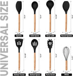 P&P CHEF Silicone Cooking Utensils Set, 8-Piece Kitchen Cooking Utensil with Wooden Handle, Silicone Spatula for Nonstick Cookware, Heat-proof & Easy Clean, Black