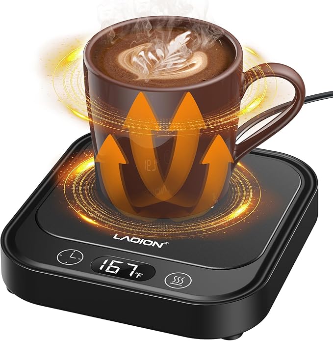 Mug Warmer - 40W Coffee Cup Warmer for Desk with Auto Shut Off, Smart Electric Candle Warmer with 4 Temp & Time Settings, Coffee Gifts for Beverage, Tea, Water, Milk in Home & Office (Black)