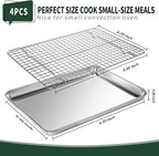 Small Baking Sheet with Rack Set [2 Cookie Sheets + 2 Baking Racks], CEKEE Stainless Steel Small Baking Pan and Grill Rack - Rust & Warp Resistant & Nonstick, Size 9.33 x 6.96 x 1 Inch