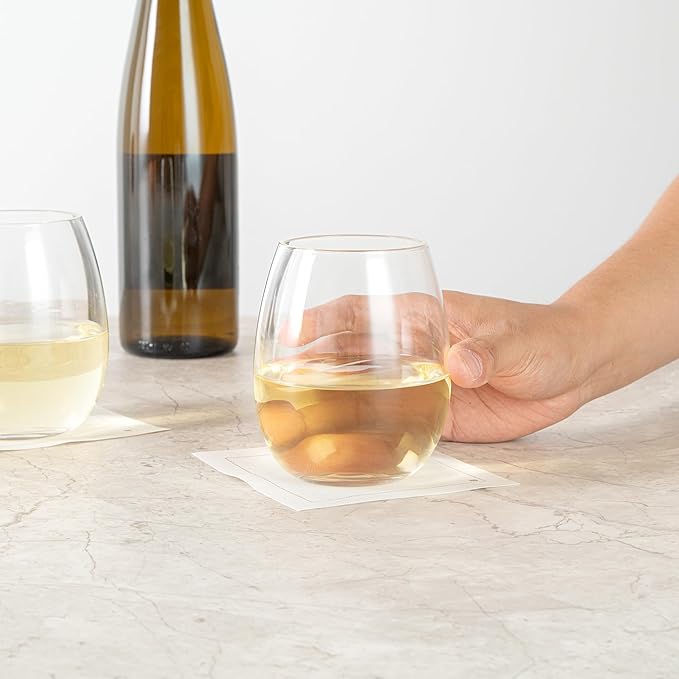 Restaurantware-Vetri 15 Ounce Wine Glasses, 24 Dishwashable Stemless Wine Glasses - No Lead, Durable, Clear Glass Cups, For Home, Bar, Or Restaurant, Serve Merlot, Chardonnay, Or Bordeaux