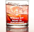 kunlisa Boat Gifts Whiskey Glasses, Nautical Gifts for Boaters, Home Is Where My Boat Is Anchored 10 oz Drinking Rocks Glasses for Men Whisky Cocktail Scotch Bourbon Liquor