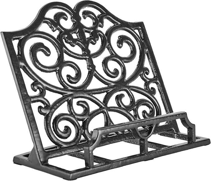 JOGREFUL Cookbook Stand, Cast Iron Heavy-Duty Recipe Book Holder, Kitchen Vintage Recipe Book Holder, Reading Rest Holder for Easel/Counter/Books/Magazine/iPad/Bible, Classic Black