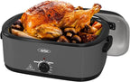 Sunvivi Electric Roaster Oven with Viewing Lid, 26-Quart Turkey Roaster, Defrost/Warm Function, Removable Pan & Rack, Stainless Steel, Grey