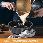 Onader 2 Pack Cake Pan Nonstick, 10 Inch Round Fluted Tube Pans for Baking Pound Cakes, 10 Cups Large Heavy Duty Carbon Steel Baking Mold, Black