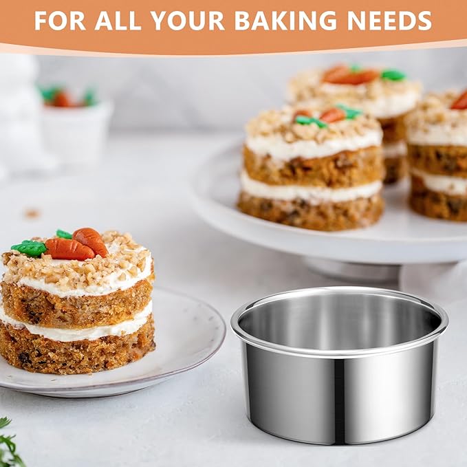 4 Inch Cake Pan Set of 4, Removable Bottom & Easy Releasing Mini Cake Pan, Leakproof & Nonstick Round Cake Pan, 304 Stainless Steel Small Cake Baking Pans, Non-Toxic & Healthy