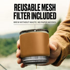 Nest Pour Over Coffee Kit | Coffee Maker for Camping | All-In-One Travel Pour Over | Transportable Dripper, Two 10oz Stainless Steel Travel Mugs | Compact Storage & Adventure Ready | Sahara