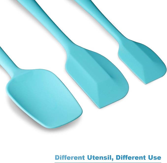 Silicone Spatula 3-piece Set, Ergonomic Handle High Heat-Resistant Spatulas, Non-stick Rubber Spatulas with Stainless Steel Core, Light Blue
