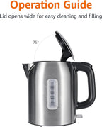 Amazon Basics 1.1Qt (1L) Electric Kettle, Tea Kettle & Water Boiler, with Auto Shut-Off, Boil Dry Protection, High-Safety Strix Thermostat, BPA-Free, 1500W, Stainless Steel, New Model, Black & Silver