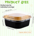 Aoriher 150 Pieces 10 oz Mini Cake Pans with Lids Aluminum Foil Baking Cups Square Disposable 4" x 4" Large Cupcake Cups Baking Tins for Kitchen Brownie Pudding Desserts Holders(Black, Gold)