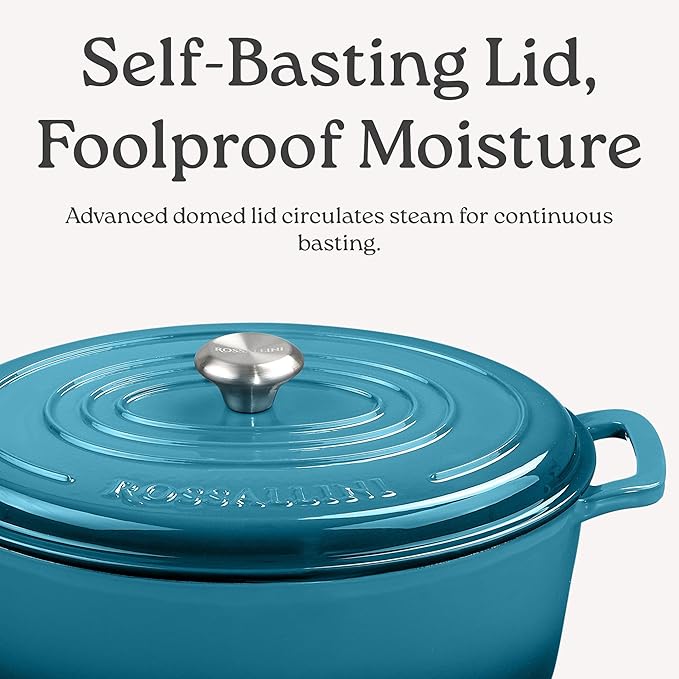 Signature Enameled Cast Iron Oval Dutch Oven | Non-Stick Serving Pot with Tight Fitting Lid for Perfect Roasting, Baking, Sauteing, and Bread Making | 9.5Q [Sage]