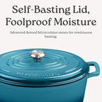 Signature Enameled Cast Iron Oval Dutch Oven | Non-Stick Serving Pot with Tight Fitting Lid for Perfect Roasting, Baking, Sauteing, and Bread Making | 5Q [Indigo Blue]