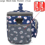 FlowFly Insulated Reusable Lunch Bag Adult Large Lunch Box for Women and Men with Adjustable Shoulder Strap,Front Zipper Pocket and Dual Large Mesh Side Pockets,Daisy